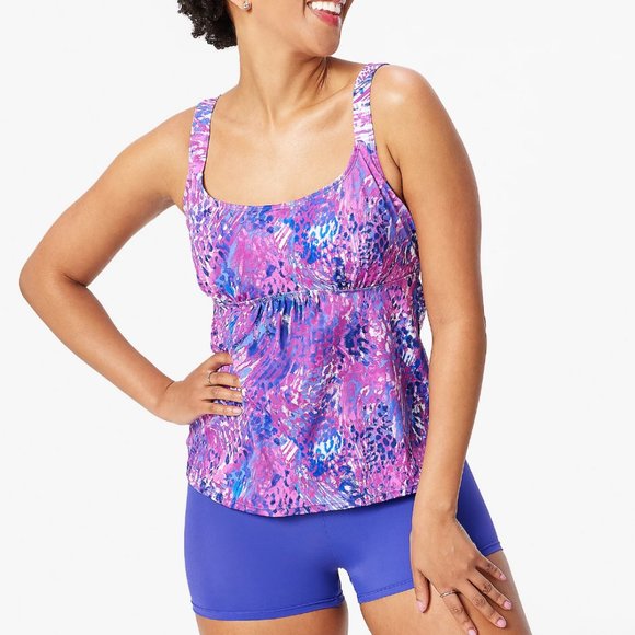 Kim Gravel x Swimsuits For All Scoop Neck Tankini Top w/ Bike Shorts  6667 - Picture 1 of 3